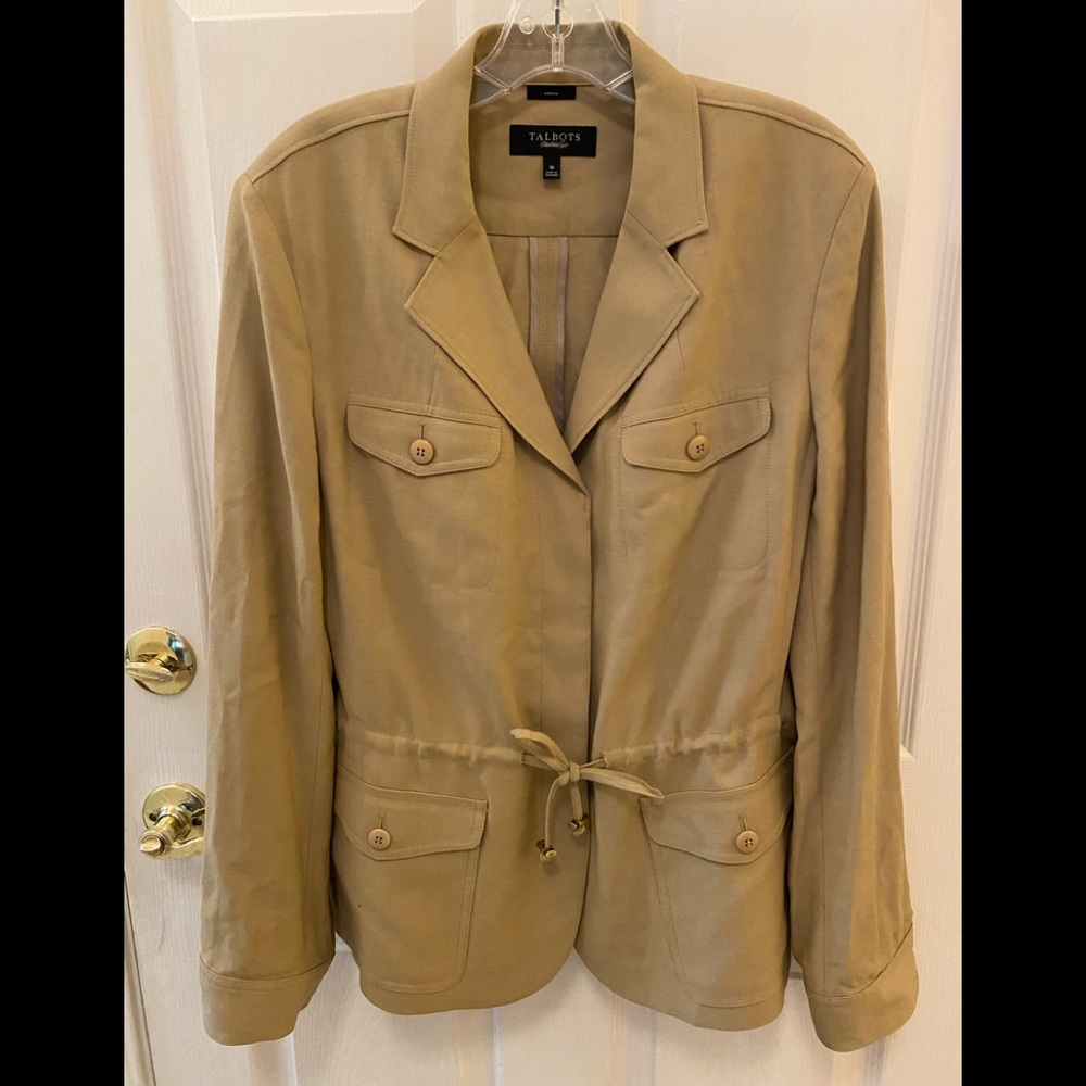 Talbots light weight beige long jacket size 16